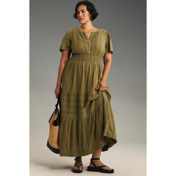 Anthropologie Dresses & Skirts - NWT Anthropologie Somerset Maxi in Moss Green Embroidered Tiered Cotton Dress L